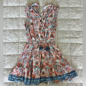 Poupette St. Barth Coral and Blue Floral Mini Dress